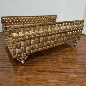 Hollywood Regency Gold Metal Towel Tissue Holder Woven Vanity Bathroom Decor